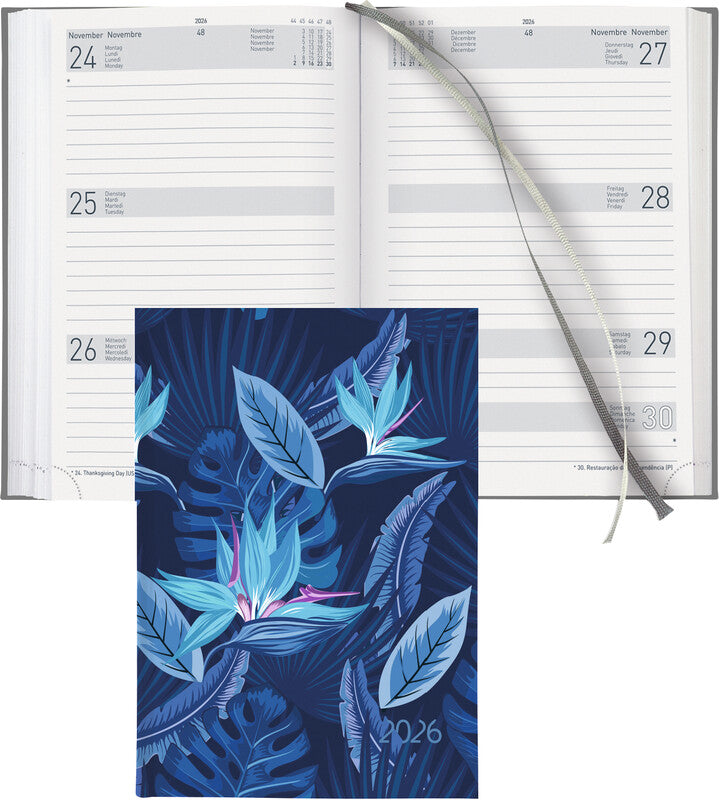 Biella Dispo Term Trend Agenda – 1 Woche/2 Seiten, gebunden, 14,5 × 20,5 cm, 2026, Tropical, FSC