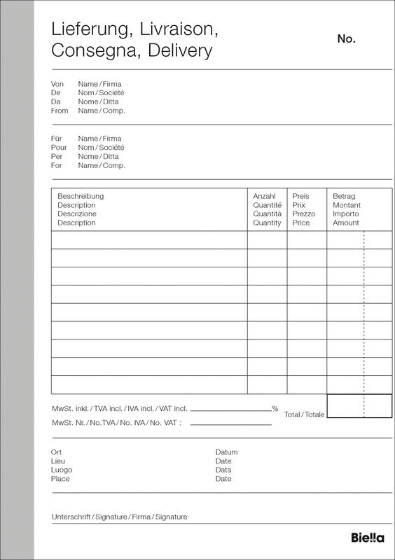 Biella Formularblock – Lieferscheine, mehrsprachig, 50 Blatt, A6