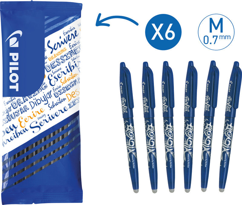 Pilot FriXion Ball – radierbarer Tintenroller-Set, mit Kappe, 0,7 mm, blau, 6er Pack