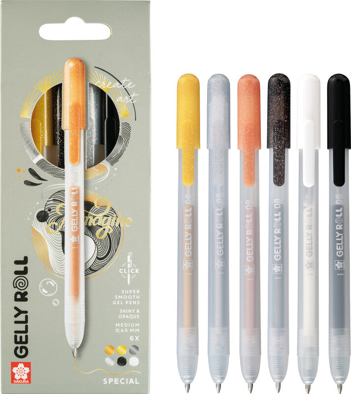 Sakura Gelly Clicker Gelschreiber 6er Set – 6 Farben, 0,5 mm, schnelltrocknend, Druckmechanik