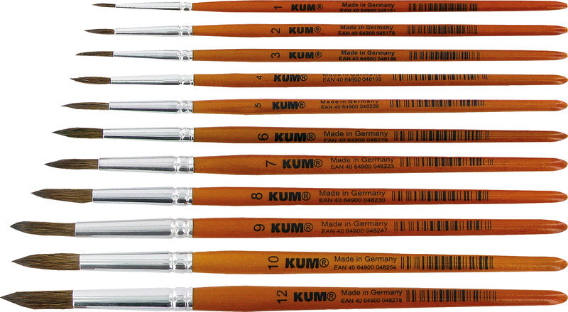Kum Aquarellpinsel – Ponyhaar, Grösse 1, Länge 132 mm, für Gouache, Zeichenkohle, Farbstifte (u. a.)