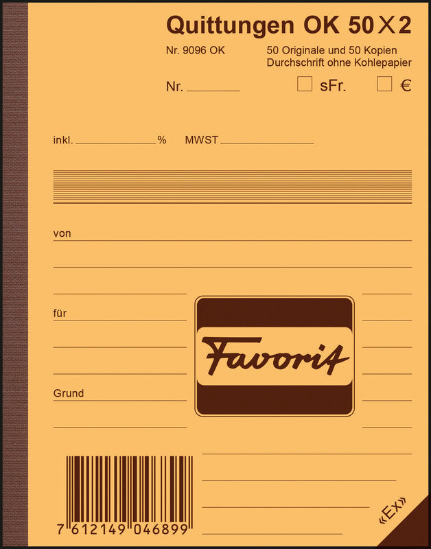 Favorit Formularblock – Quittungen, Deutsch, 50 Blatt, A6