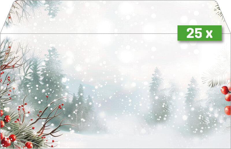 Sigel Weihnachts-Couvert C5/6 Scandinavian Snow, mehrfarbig, Nassklebung, 90 g/m², mit Innendruck – Sigel – 25 Stk.