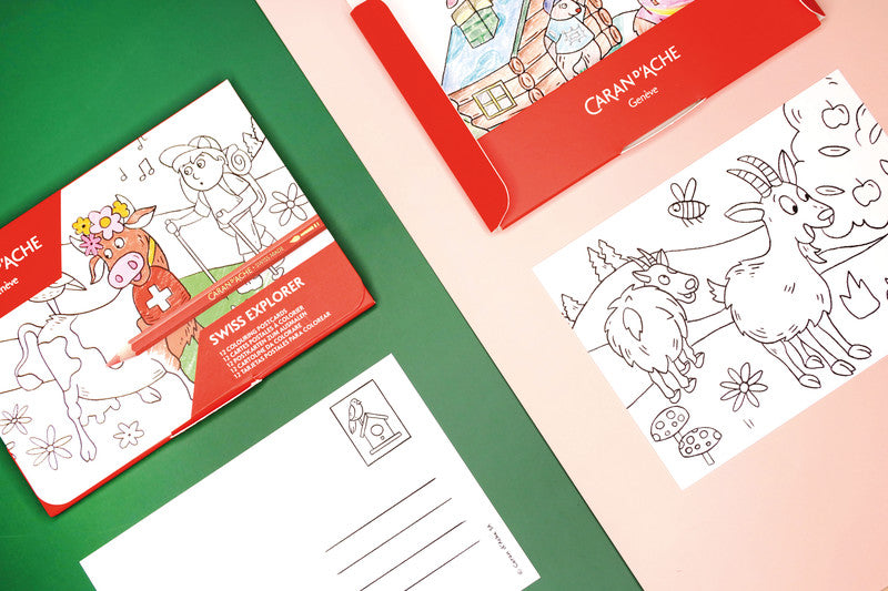 Caran d-Ache Caran d'Ache – Swiss Explorer Postkarten, Karton, 14,8 × 10,5 cm, Mehrfarbig, Set mit 12