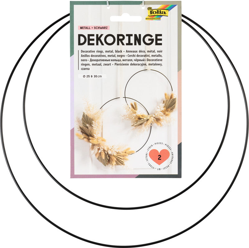 Folia Deko-Ringe – schwarz, Ø 250 + 300 mm, 2 Stück, zum Basteln, Metall