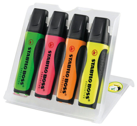 STABILO BOSS Textmarker Set 4 Farben – Keilspitze, 2–5 mm