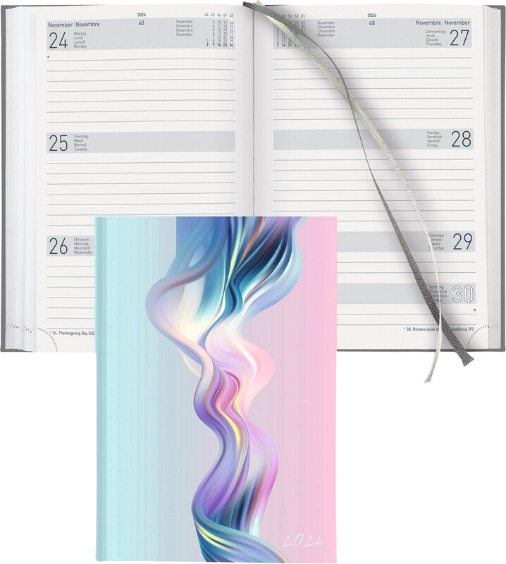 Biella Dispo Term Trend Agenda – 1 Woche/2 Seiten, gebunden, 14,5 × 20,5 cm, Jan–Dez, Swirl, FSC
