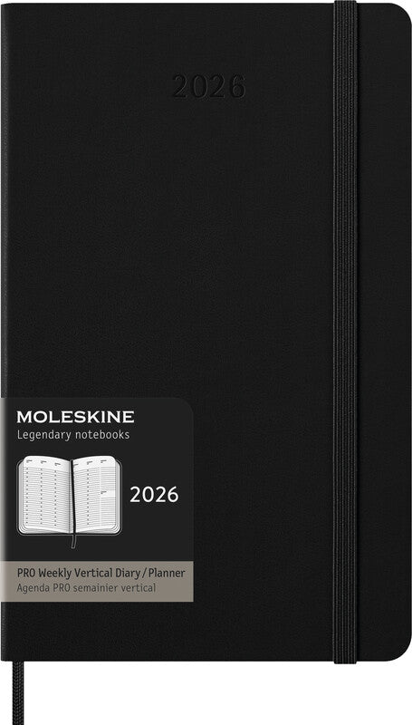 Moleskine Agenda – 1 Woche/2 Seiten, gebunden, 13 × 21 cm, Jan–Dez 2026, mehrsprachig, schwarz, FSC