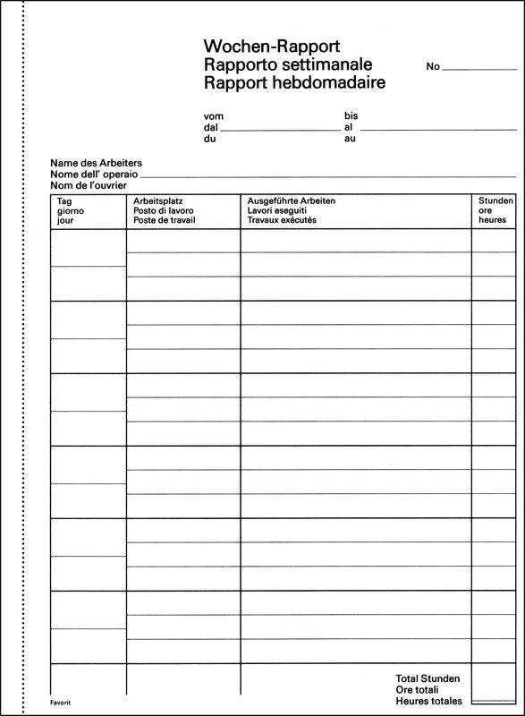 Favorit Formularblock – Wochen-Rapporte, mehrsprachig, 50 Blatt, A5