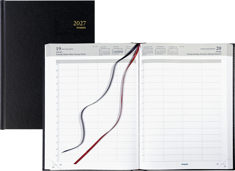 Brepols Bremax 1 Agenda – 1 Tag pro Seite, gebunden, 21 × 29 cm, 2027, 1/4-Stunden-Takt, schwarz, FSC