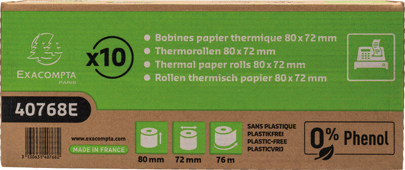 Exacompta Thermorolle 80 mm × 76 m, Ø 72 mm – phenolfrei