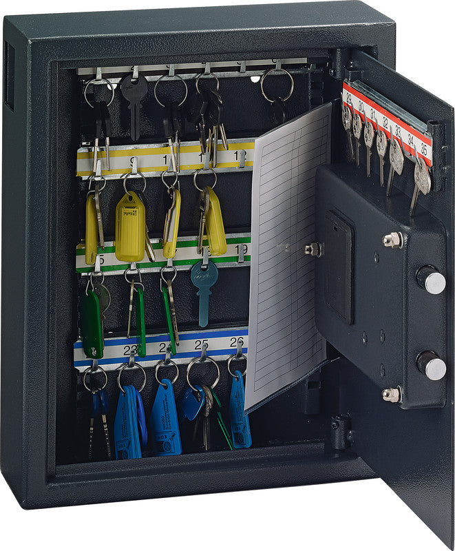 Rieffel Schlüsselkasten VT-ST SE, 35 Haken, Elektronikschloss, Einwurfschlitz, Notöffnung, Stahl, Dunkelgrau