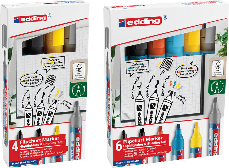 Edding Flipchart-Marker – Rundspitze – Sortiert – 4er-Set – Nachfüllbar