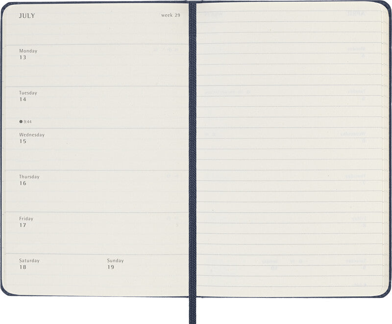 Moleskine Taschenagenda – 1 Woche/1 Seite, gebunden, 9 × 14 cm, 2026, Englisch, Saphirblau, FSC