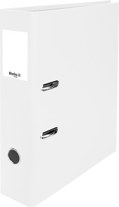 Biella Plasticolor Ordner – A4 Hochformat – 2-Ring Hebelmechanik, Rücken 70 mm – Weiss, Karton, mit Niederhalter
