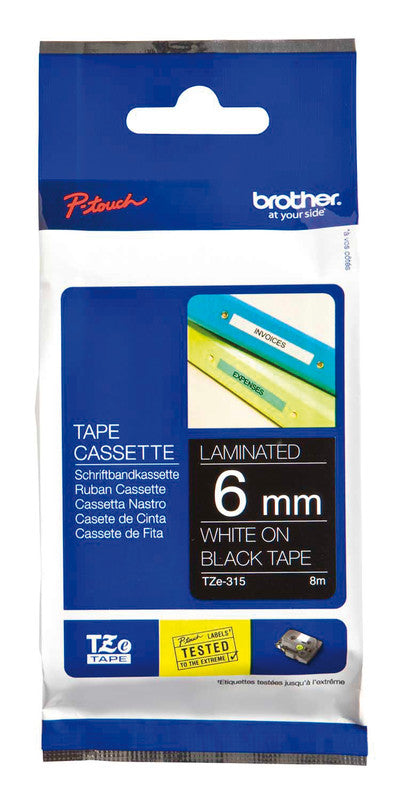 Brother Schriftband – 6 mm × 8 m, schwarz, weiss, TZe