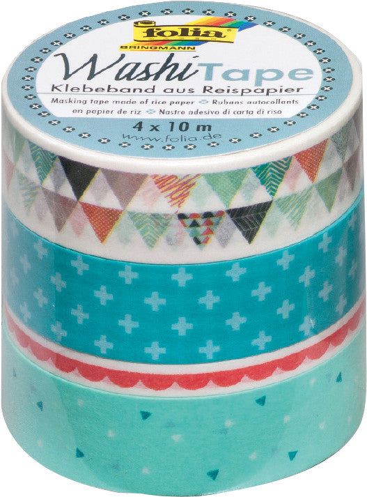 Folia Washi Tape – wiederablösbar, beschriftbar, Papier, Pastell, 1×5 mm × 10 m + 3×15 mm × 10 m
