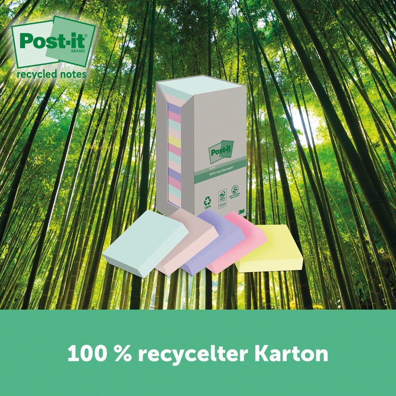 Post-it Haftnotizen Recycling Tower – 76×76 mm – sortiert, 16×100 Blatt, PEFC