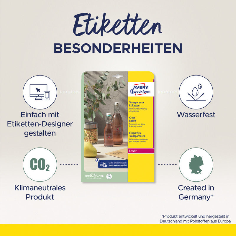Avery Folienetiketten, Ø 80 mm, Transparent, Folie, Permanent