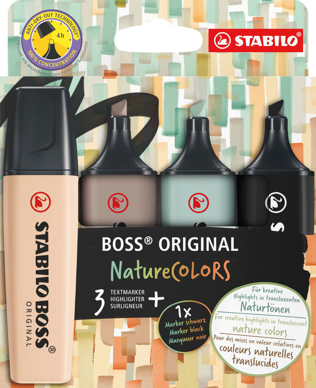 STABILO BOSS Original Textmarker Set 4 Farben – Keilspitze, 2–5 mm