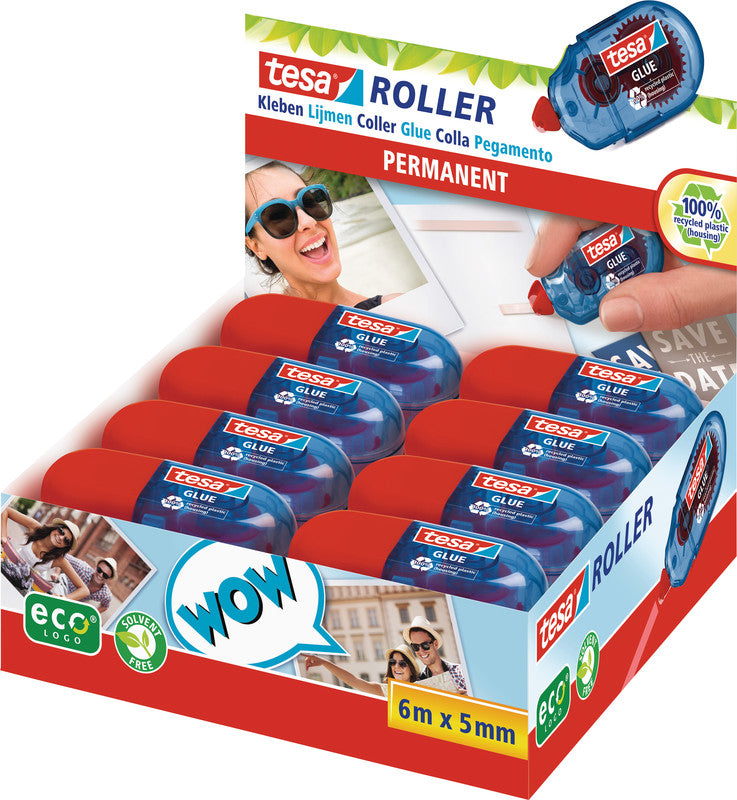 TESA ecoLogo Mini Kleberoller – extra stark, transparent, lösemittelfrei, für Papier, Karton, Fotos