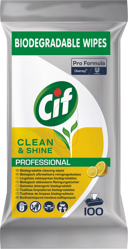 Cif PRO FORMULA Allzweck-Reinigungstücher – für waschbare, feste Oberflächen, grau, 19,5 × 17 cm, 100 Stk.