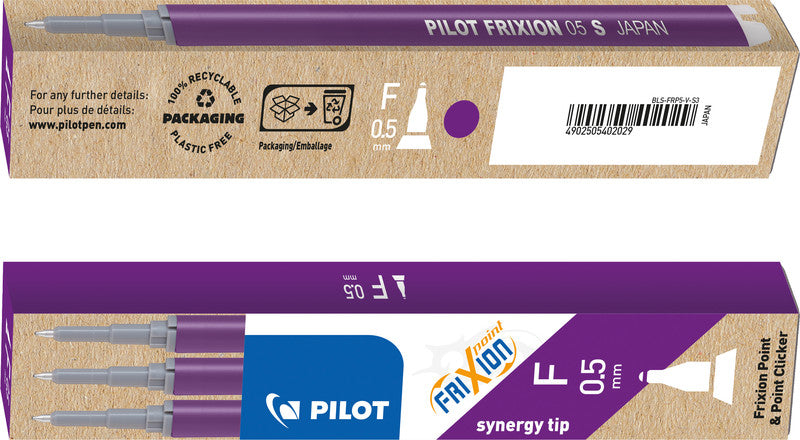 Pilot Rollerpatronen FriXion – Violett, 0,5 mm, löschbar, geruchsarm, 3 Stk.