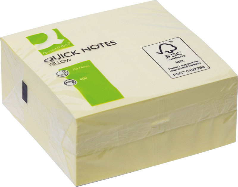 Q-Connect Haftnotizen Quick Notes – 76×76 mm – gelb, 400 Blatt, FSC