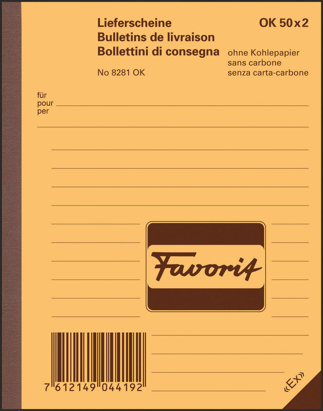 Favorit Formularblock – Lieferscheine, mehrsprachig, 50 Blatt, A6