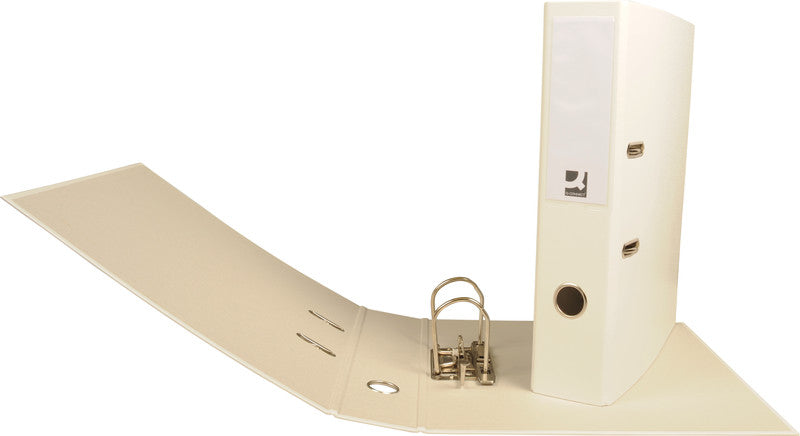 Q-connect Ordner – A4 hoch – 2-Ring Hebelmechanik, Rücken 70 mm – weiss, mit Niederhalter, mit Griffloch
