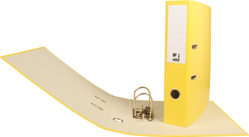 Q-connect Ordner – A4 hoch – 2-Ring Hebelmechanik, Rücken 70 mm – gelb, Karton, mit Griffloch, FSC