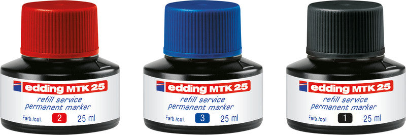 Edding Nachfülltusche MTK 25 für 21, 22, 300 + 6 weitere – geruchsarm, wasserfest, lichtbeständig, 25 ml
