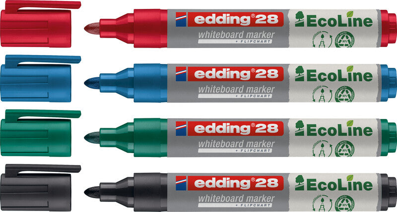 Edding Whiteboard-Marker 28 EcoLine – Rundspitze 1,5-3 mm – Rot – Trocken abwischbar