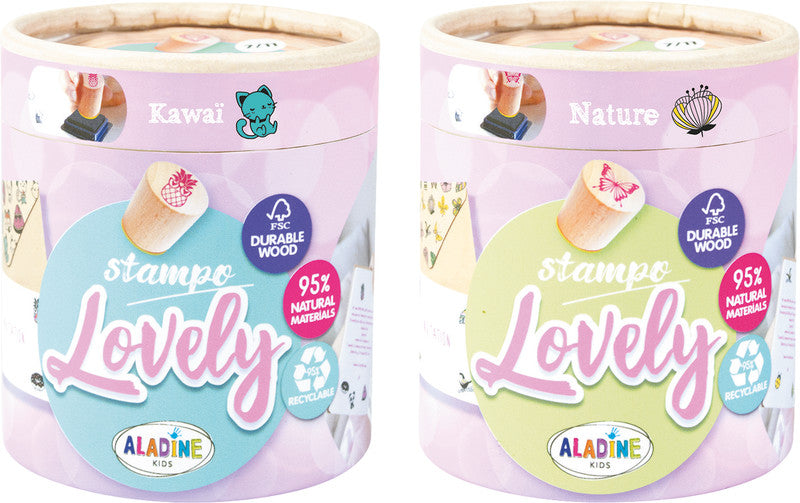 Aladine kids Aladine – Motivstempel – 15 Motive sortiert, Ø 20 mm, schwarzes Stempelkissen