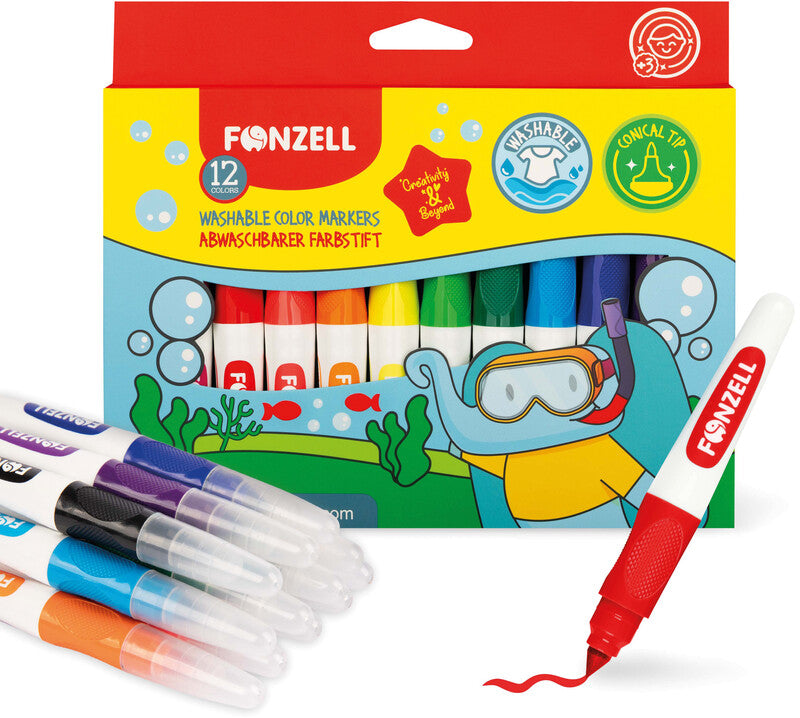 Fonzell Filzstifte, Strichbreite 7 mm, 12 Farben