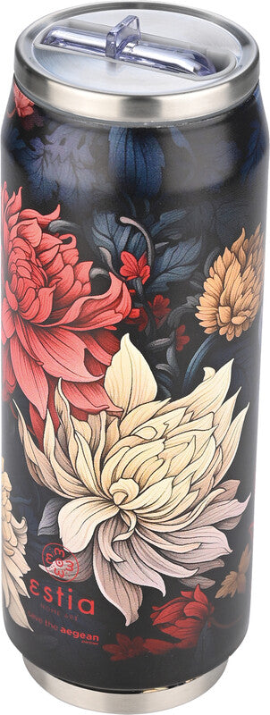 Estia Trinkdose – 5 dl – Edelstahl, isoliert, mit Strohhalm – Midnight Blossom