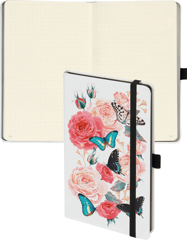 Biella Notizbuch, 125 × 195 mm, punktkariert, Fadenheftung, 192 Seiten, 80 g/m² – mehrfarbig
