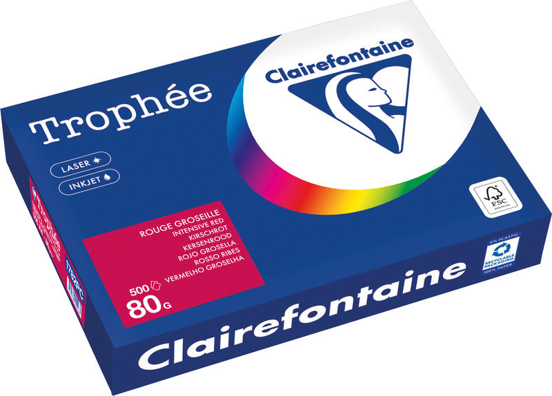 Clairefontaine Kopierpapier – A4, 80 g/m², Kirschrot – für Inkjet/Laser/Kopierer – FSC, EU Ecolabel – 500 Blatt