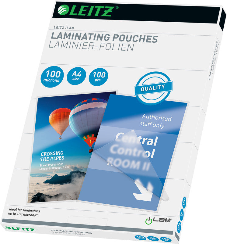 Leitz Laminierfolien A4, glänzend – 100 µm, 216 × 303 mm, 100 Stk.