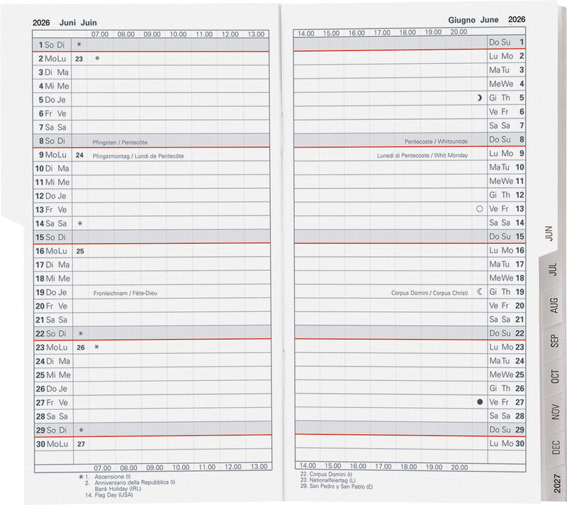 Biella Luzern Agenda – 1 Monat/2 Seiten, geheftet, 8,7 × 15,3 cm, 15 Monate Okt–Dez, mehrsprachig, rosa, FSC