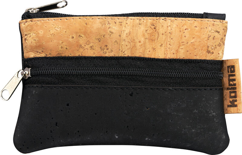 Kolma Reissverschlusstasche – Kork, Schwarz/Braun – mit Mini, 80×130 mm