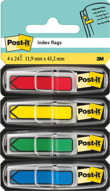 Post-it Indexstreifen – 11,9×43,2 mm – sortiert, 4×24 Stück, mit Dispenser, Pfeil