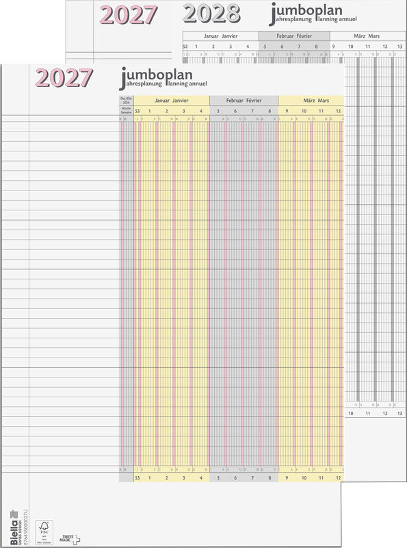 Biella Jumboplan – Personal- & Ferienplaner – zweisprachig d/f – 2027 – 64,5 × 29,7 cm – 2er-Set