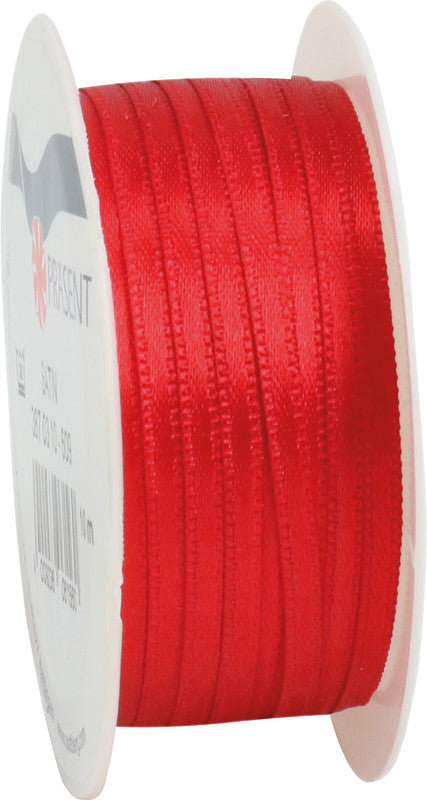 Präsent Satinband – echte Webkante – 3 mm × 10 m – Kunststoff, Rot