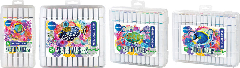 Centrum Sketchmarker Filzstift, Doppelspitze – Kombi (Rund + Keil), 1–5 mm, alkoholbasiert, 12 Farben