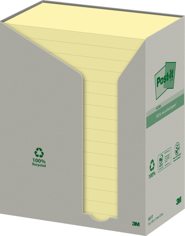 Post-it Haftnotizen Recycling Tower – 127×76 mm – Gelb, 16×100 Blatt, PEFC