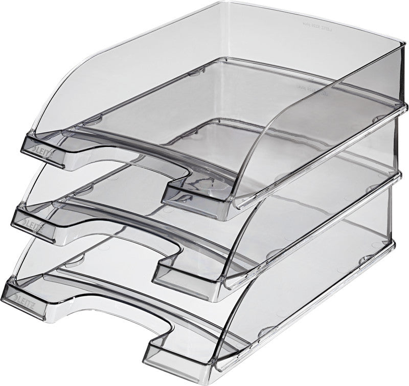 Leitz Briefkorb – mit Griffausschnitt, mit Beschriftungsfeld, glänzend, grau, B 255 × H 70 × T 357 mm