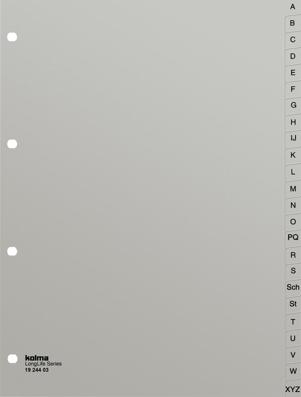 Kolma Register – A4, 24-teilig, PVC, grau, vorgedruckt, 4-fach Lochung