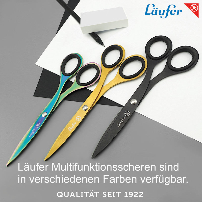 Laufer Universalschere – 17,0 cm, titanbeschichtet, spitz, Gummi, schwarz