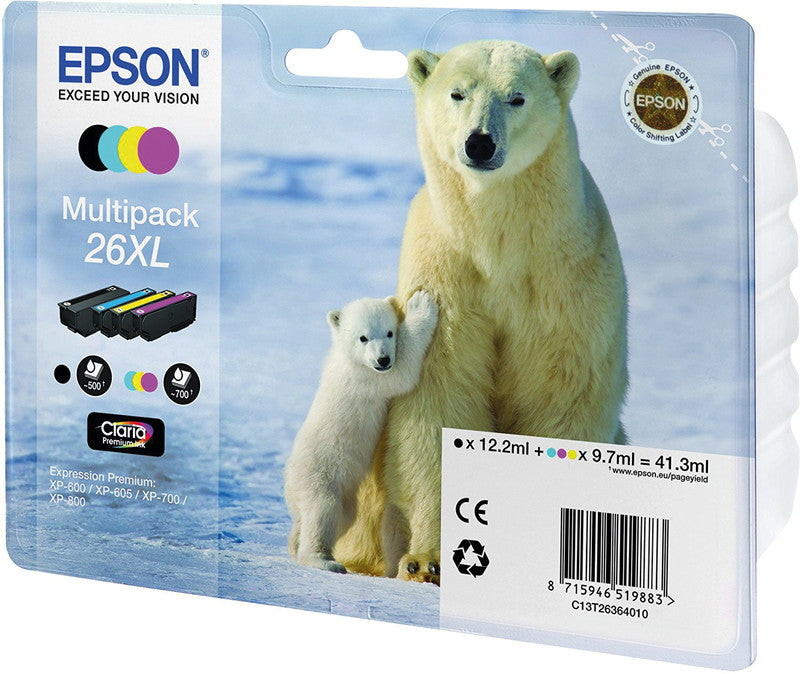 Epson Tintenpatronen-Multipack 26XL, CMYK, XL, 4er-Pack